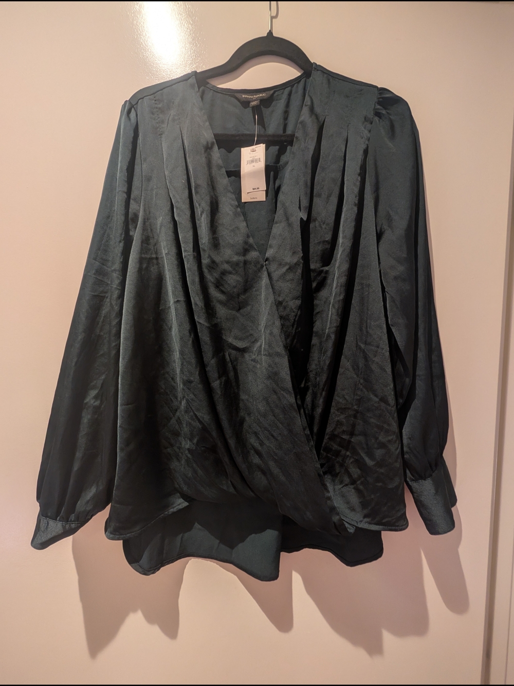 Banana Republic Dark Green Satin Surplice Blouse
